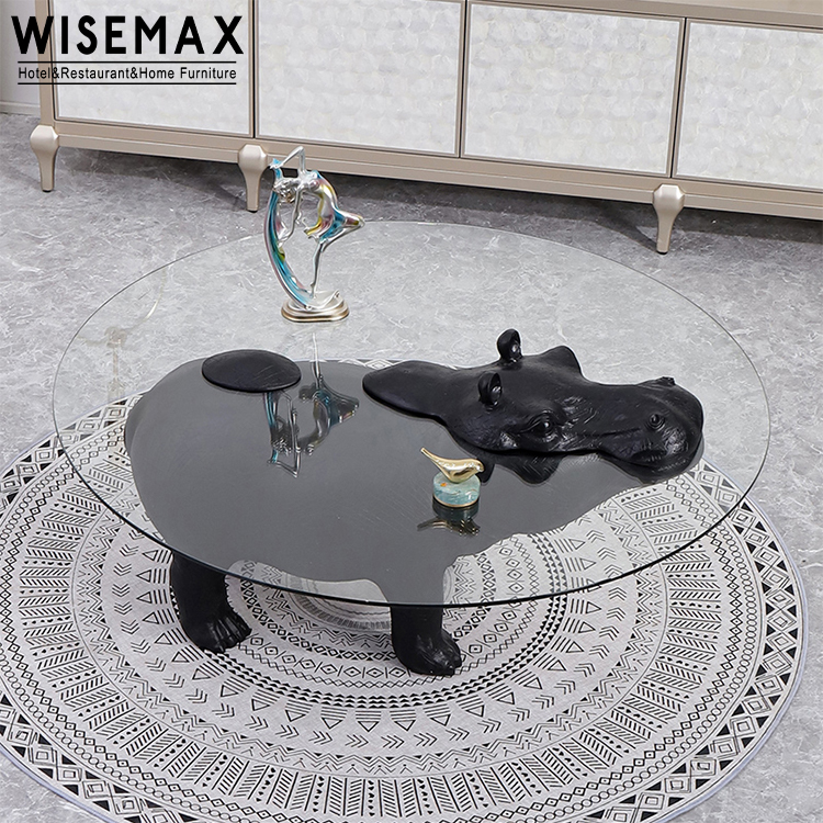 WISEMAX FURNITURE Modern light luxury high-end glass ippopotamo tavolino da caffè mobili di personalità tavolino da caffè ippopotamo a forma di animale