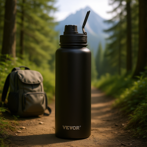 Botella de agua Vevor de 40 oz, aislada, de acero inoxidable, con tapa de boca ancha, para senderismo, camping, adultos, color negro. - Product Image 2