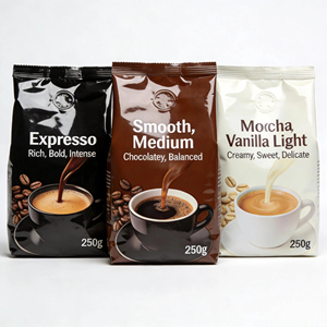 Sachet de café personnalisé à huit soudures, réutilisable, avec fermeture éclair, fond plat, capacité 250g 500g 1kg pour grains de café, lait, gelée - Product Image 1