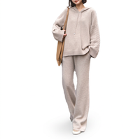 Ensemble de pulls en tricot à capuche pour femmes, couleur unie, manches longues, pull décontracté avec poches, vêtements d'automne