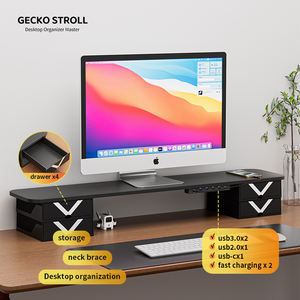 ขาตั้งจอคอมพิวเตอร์สีดำทำจากไม้ ชั้นวางแบบสองชั้น พร้อมโมดูลขยายฟังก์ชันการชาร์จเร็ว - Product Image 1