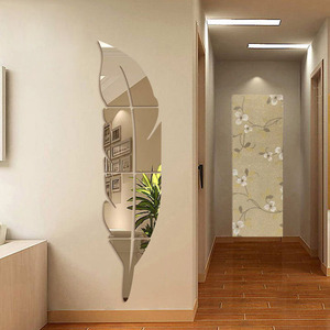 Vendita calda specchio acrilico adesivi murali produttore ingresso bagno decorazione piume oggetti decorativi - Product Image 4