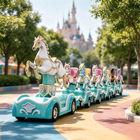 Train sans rails pour parc d'attractions commercial, train sans rails en fibre de verre avec lumières colorées pour enfants