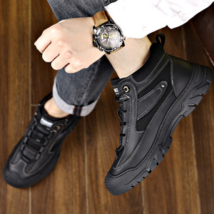 Bottes Martin pour homme en cuir à bout rond, doublure en fourrure, semelle en caoutchouc, isolantes, chaussures décontractées d'hiver pour l'extérieur - Product Image 2