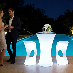 Mesa de Bar para Eventos, Discotecas, Bodas, Fiestas, Muebles de Bar para Exteriores, Mesa de Cóctel de Plástico con Luces LED - Product Image 2