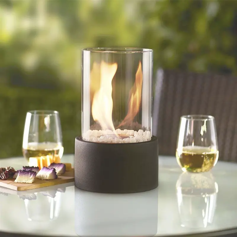 Table Fireplace Table Fire for Indoor and Outdoor Bio Ethanol Fireplace with Decorative Stones and Stainless Steel