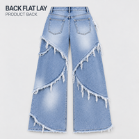 Jeans personnalisés pour femmes, à jambes larges, avec patchwork effiloché, taille haute, bords bruts, denim délavé, pour le streetwear