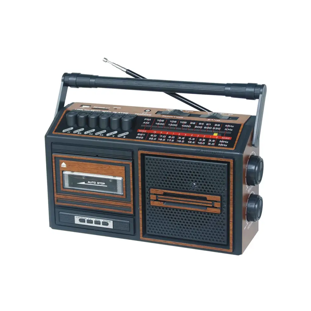 IS-129 cassette recorder radio with FM AM SW 3 band radio SD USB MP3 music player with fold down carry handle