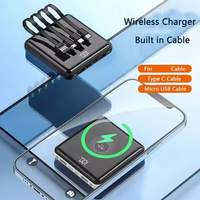 Batterie externe sans fil magnétique 10000mAh avec 4 câbles intégrés, Li-Polymère, charge rapide 22.5W, ultra-mince, écran LED, chargeur portable