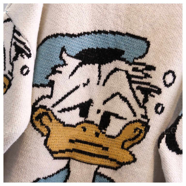 ホット販売漫画アヒルパターンニットカーディガンセーター女性特大  