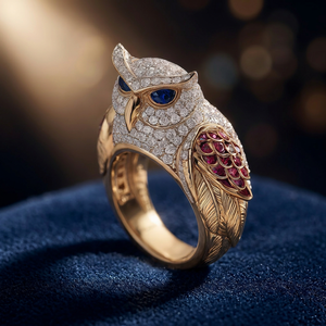 Anillo de Lujo con Forma de Búho y Piedras Preciosas, Bañado en Oro, con Circonita Cúbica, Diseño Animal, Anillo de Moda Personalizado - Product Image 3