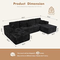 Canapé modulaire en peluche en forme de U pour grande famille, sans structure, compressé, sans assemblage, avec double chaise longue