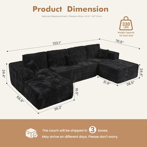 Sofá Modular em Forma de U para Família Grande, Sofá Nuvem Sem Estrutura, Composição Compacta, Sem Montagem, Com Chaise Dupla - Product Image 6