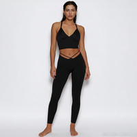Ensemble de yoga et de sport personnalisé, écologique et recyclé, comprenant : soutien-gorge de sport, débardeur court de sport, pantalon de yoga taille en V, sous-vêtements, leggings d'entraînement à coutures sculptantes