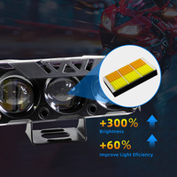 Projecteur LED pour moto MONSTANA, trois ampoules, vente directe d'usine, DC 12V-80V, 1800LM, jaune + blanc naturel, clignotant, en fer et PC