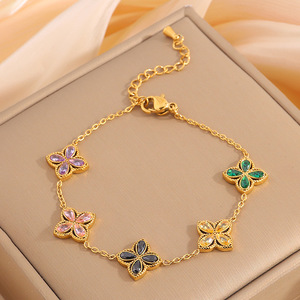 Fashion Stainless Steel Zircon Italian Charm <strong>Bracelet</strong> <strong>Long</strong> <strong>Distance</strong> Clover Hand Chain <strong>Bracelet</strong> for Couples - Product Image 2