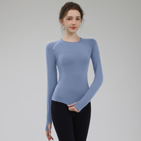 T-shirt de sport respirant à manches longues pour femme, idéal pour le yoga et la course, avec logo personnalisé et trous pour les pouces, pour adultes, collection Printemps