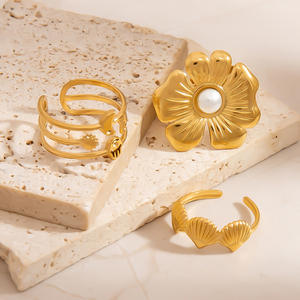 Anillos de Moda Color Dorado Diseño de Concha Joyería para Vacaciones en la Playa para Mujer Anillo Abierto JZ21593 - Product Image 3