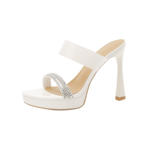 Sandales à talons hauts respirantes à talon épais, style élégant d'été, nouvelle collection, style français, plateforme à strass, à brides - Product Image 2