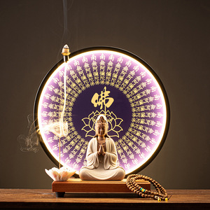 Brûleur d'encens à refoulement en céramique en forme de Guanyin Bodhisattva avec anneau lumineux LED pour micro-paysage de bureau décoratif et bois de <span class=keywords><strong>santal</strong></span> aromatique - Product Image 4