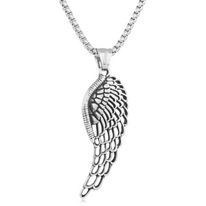 Pendentif aile en acier inoxydable, design creux, pour hommes et femmes, collier tendance, cadeau - Product Image 1
