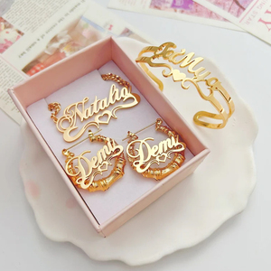 Tùy Chỉnh Cá Nhân Tên Đồ Trang Sức Tùy Chỉnh Bông Tai Vòng Cổ Vòng Đeo Tay Trang Sức Set 18K Mạ Vàng Thép Không Gỉ Vòng Đeo Tay Cho Phụ Nữ - Product Image 2