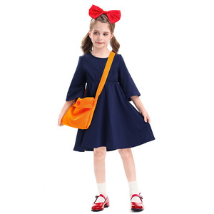 Disfraz de Cosplay de <span class=keywords><strong>Kiki</strong></span>'<span class=keywords><strong>s</strong></span> <span class=keywords><strong>Delivery</strong></span> <span class=keywords><strong>Service</strong></span> para Niños - Vestido Azul con Lazo Rojo, Conjunto de Disfraz de Anime para Niños - Product Image 4