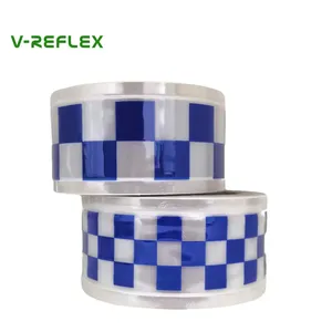 V-REFLEX Metalized prismatic colorful reflective tape for bags blue square reflective trim high gloss PVC tape