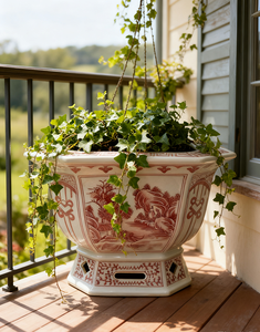 Jingdezhen Style Antique Pot de fleur en céramique chinoise jardinière en céramique rouge Pothos araignée Pot de plante décor à la maison - Product Image 5