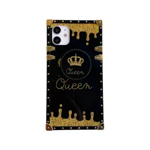 Capa de celular de luxo com suporte, capa quadrada com alça para iphone samsung a72 a52 a32 a12