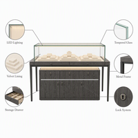 Vitrine à bijoux haut de gamme sur mesure avec dessus en verre, éclairage LED, tiroirs verrouillables, écologique, couleurs personnalisables pour le luxe