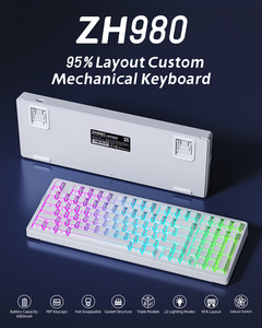 Clavier mécanique pliable Zornher ZH980 blanc avec switches <span class=keywords><strong>Gateron</strong></span>, rétroéclairage RGB pour le gaming e-sport et l'utilisation au bureau - Product Image 2
