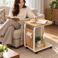 Meuble de salon moderne et simple, mini console en MDF avec roulettes, style panneau de bois, table console convertible