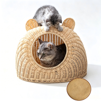 Lit pour chat en osier en forme d'oreille, très populaire, pour chats d'intérieur, nid respirant tressé à la main pour le repos estival