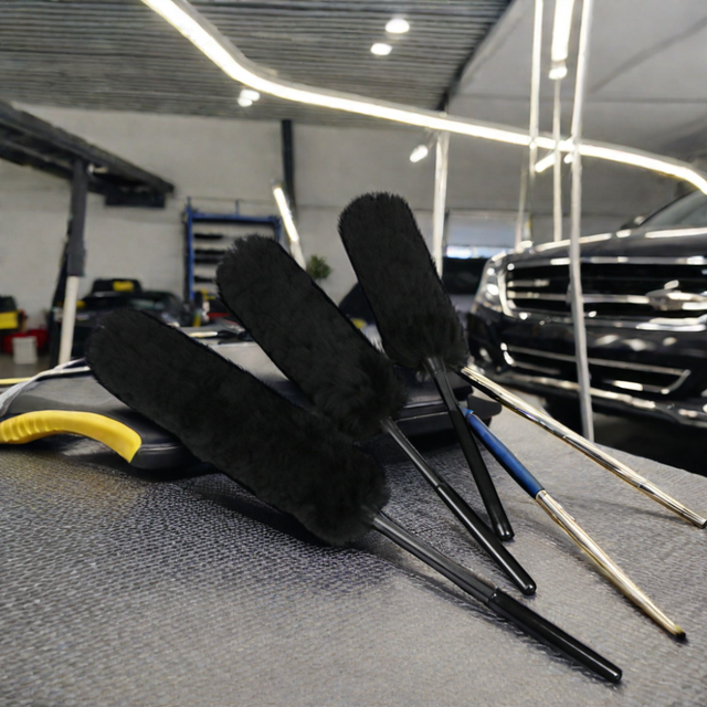 High Quality 3Pcs Set Car Wash Wheel Wool Brush Soft Plastic and Bristle PP Handle Car Detailing Cleaning Brushes
