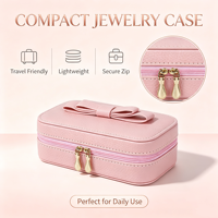 Étui de voyage en cuir PU rose grainé avec miroir, organisateur de bijoux à 6 anneaux, boîte cadeau portable pour femme – Vente en gros