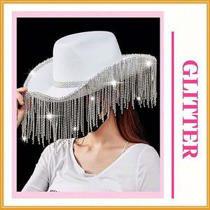 Sombrero de Vaquero con Borlas de Diamantes de Imitación de 12 cm, Sombrero de Vaquera Rosa Personalizado para Fiesta Rave Jazz - Product Image 4