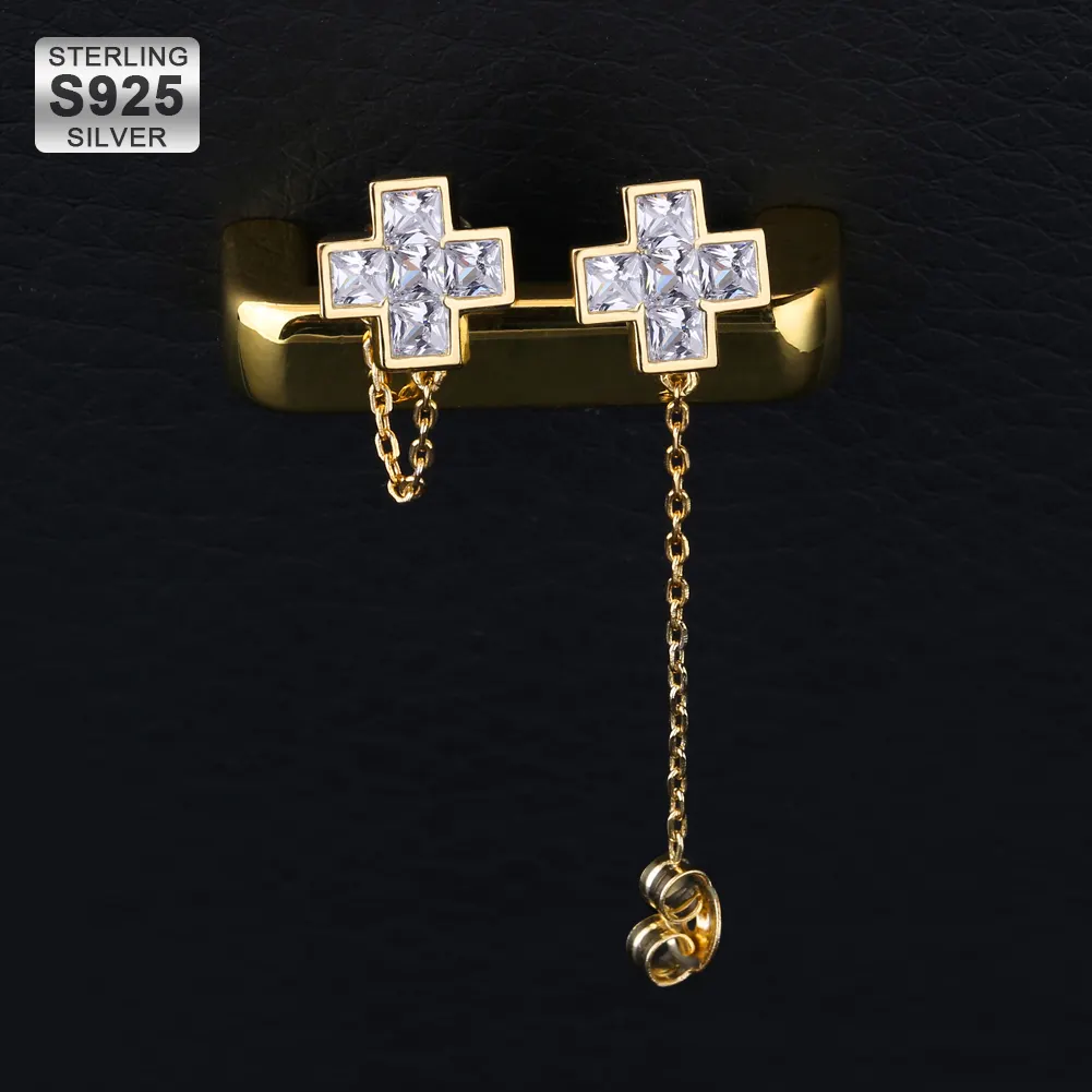 925 Perak Kustom Set Anting-Anting Salib Perhiasan Berlian Kubik Zirkonia Pria 14K 18K Berlapis Emas 925 Perak Murni Anting-Anting