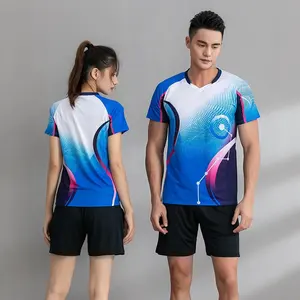 New Summer Short-sleeved Quick-drying Breathable Volleyball Sports Suit Table Tennis Running Tops Printed Badminton Clothing