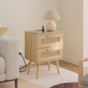 Boho Phong Cách Đầu Giường 2 Ngăn Kéo Đầu Giường Đồ Nội Thất Gỗ Tự Nhiên Mây Trang Trí Đêm Đứng Cho Phòng Ngủ Phòng Khách - Product Image 1