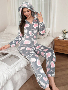 Comodo <span class=keywords><strong>Pigiama</strong></span> da <span class=keywords><strong>Donna</strong></span> in Pile di Cotone con Cappuccio e Orecchie, per Uso Familiare e Casual - Product Image 6