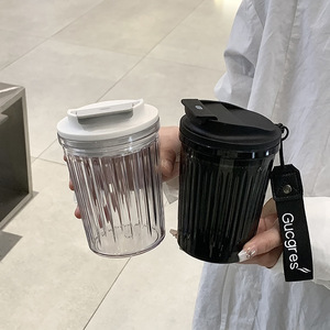 Hao Cai Portable Plastic Cup With Flip Lid Leak Proof Coffee Mug For Home Office Gift Use - Product Image 1
