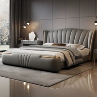Meubles de chambre à coucher en bois de luxe moderne, lits rembourrés doux, lit king size, lit double, cadre de lit queen size avec rangement, design confortable