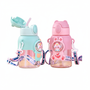 2024 nuevo producto de fábrica para niños escuela Kawaii lindo Animal niñas niños botella de agua de plástico con asa - Product Image 1