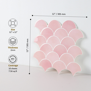 Mosaico Autoadhesivo con Diseño de Escamas de Pescado <span class=keywords><strong>Rosa</strong></span>, el Más Vendido, para Decoración de Cocina, <span class=keywords><strong>Azulejos</strong></span> Adhesivos para Pared - Product Image 2