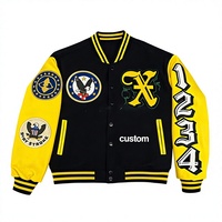 Veste de baseball personnalisée pour homme, style streetwear, avec broderie chenille, manches en coton élasthanne, col et poignets côtelés rayés