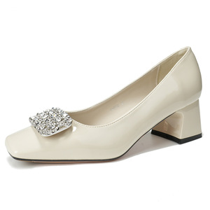 5688B-176 Fashion Rhinestone Pumps Square Toe <b>Block</b> Heel Mary Jane Shoes Medium Heel Solid Color Women's Pumps - Product Image 4