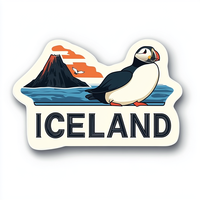 Aimants de réfrigérateur personnalisables en résine, vue sur Reykjavik, Islande, souvenir pingouin en polyrésine