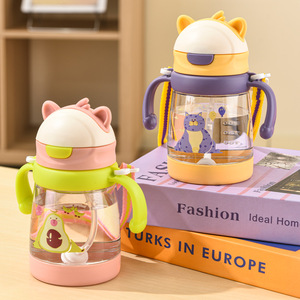 Gobelet d'apprentissage anti-fuite pour bébé avec personnage de dessin animé, 450 ml, sans BPA, réutilisable, bouteille d'eau en plastique pour enfants avec paille/sangle - Product Image 1