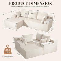 Canapé modulaire sectionnel en L extra large et profond sans cadre avec chaise longue inclinable et housse lavable pour loft